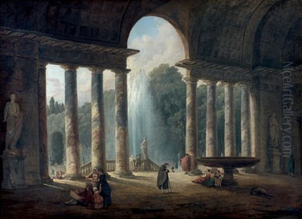 Fontaine Sous Un Portique Ou Le Portique De La Villa Medicis Oil Painting by Hubert Robert