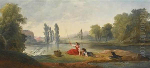 A Fishing Party Oil Painting by Hubert Robert