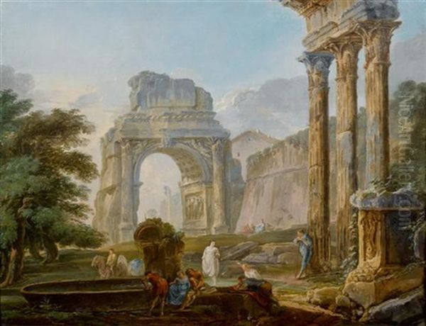 Mediterrane Ruinenlandschaft Mit Figuren Oil Painting by Hubert Robert