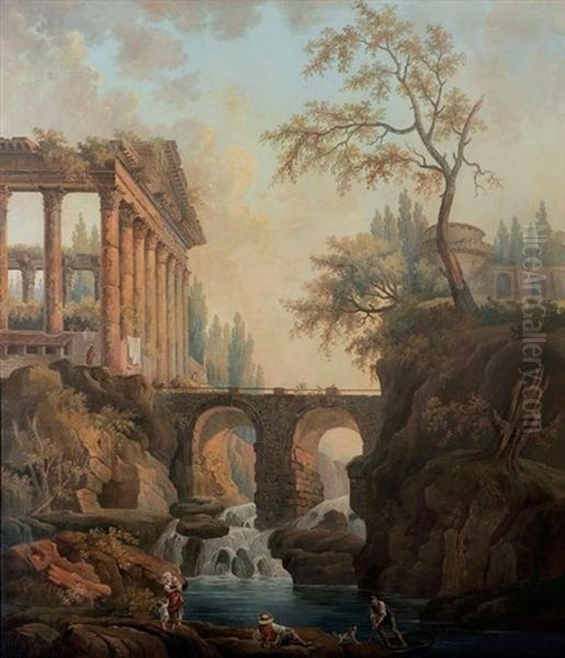 Paysage Au Port Et Aux Ruines Oil Painting by Hubert Robert