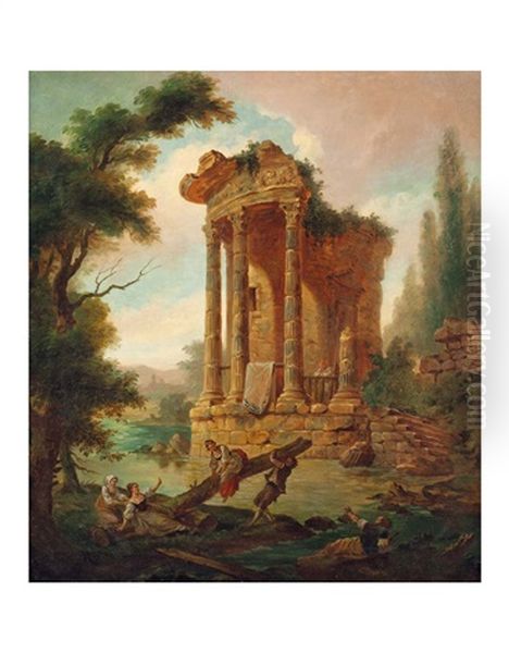 Paesaggi Ideale Con Tempio Di Vesta Oil Painting by Hubert Robert