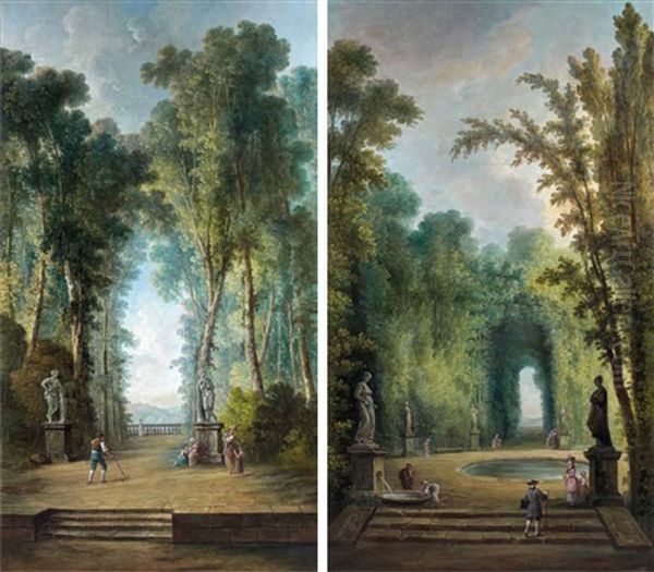 Scenes Galantes Dans Un Parc (pair) Oil Painting by Hubert Robert