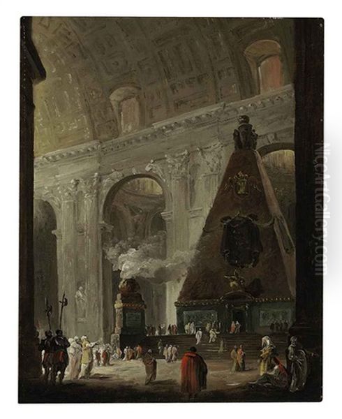 The Catafalque Of Pope Benedict Xiv In Saint Peter's, Rome Oil Painting by Hubert Robert