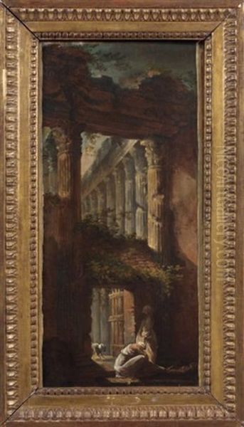 Deux Femmes A L'ombre De Ruines Romaines Oil Painting by Hubert Robert