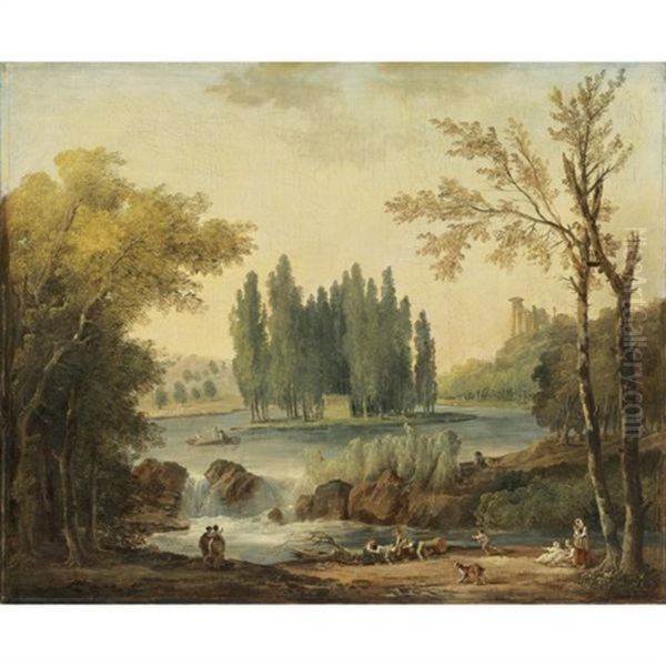 A View Of The Park At Ermenonville With The Tomb Of Jean-jacques Rousseau Oil Painting by Hubert Robert