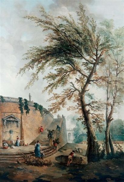 Escalier A La Fontaine Dans Un Parc D'italie Oil Painting by Hubert Robert