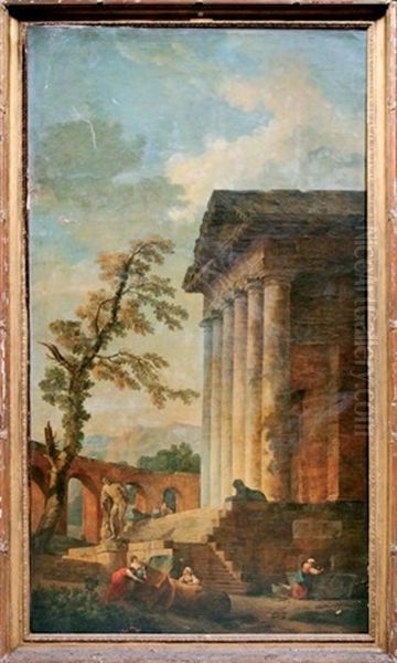 Ruines De L'antiquite Romaine Animees De Personnages Oil Painting by Hubert Robert