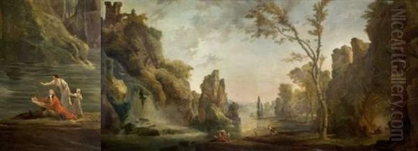 La Cascad (+3 Others; 4 Works) Oil Painting by Hubert Robert