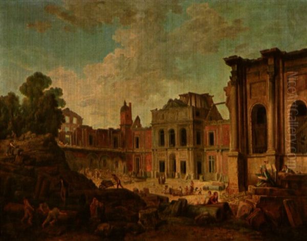 La Demolition Du Chateau Vieux De Meudon En 1803 Oil Painting by Hubert Robert