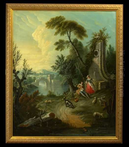 Bucolic Country Scene Oil Painting by Hubert Robert