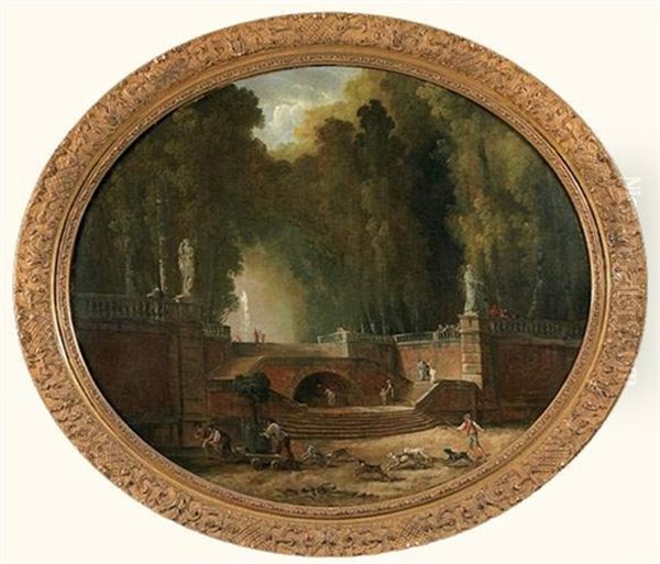 Grand Escalier Dans Un Parc Sous Les Frondaisons Oil Painting by Hubert Robert