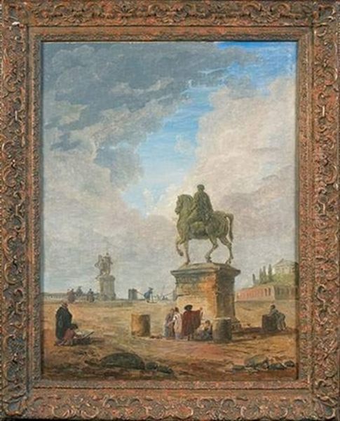 La Statue De Marc Aurele Sur Les Hauteurs Du Capitole Oil Painting by Hubert Robert