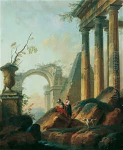 Romische Tempelruinen Oil Painting by Hubert Robert