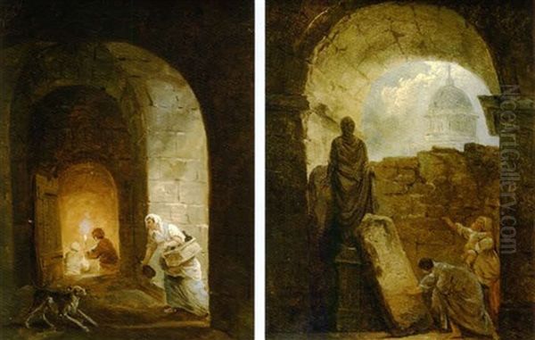 La Voute (+ La Cave; 2 Works) Oil Painting by Hubert Robert