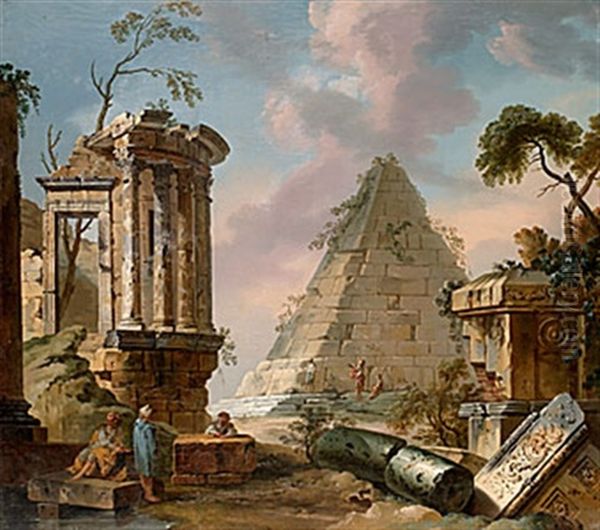 Ruinlandskap Med Figurstaffage by Hubert Robert