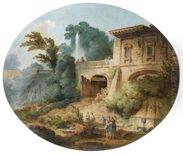 Scenes Animees Dans Un Parc (pair) Oil Painting by Hubert Robert