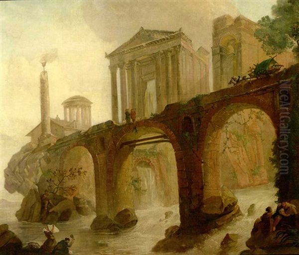 Travellers To The Ruins Oil Painting by Hubert Robert