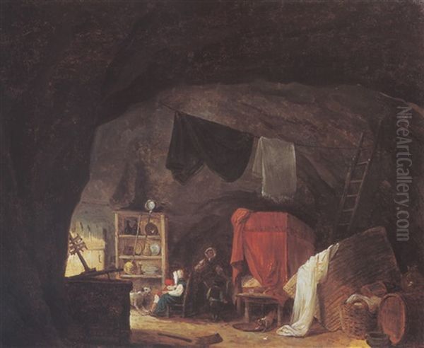 Famille Dans Une Grotte Oil Painting by Hubert Robert