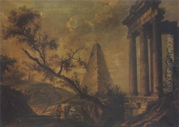 Monuments Antiques Dans Un Paysage Anime De Personnages Oil Painting by Hubert Robert