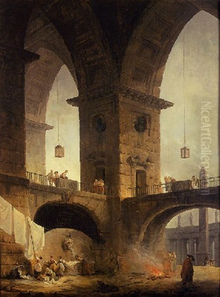 Architecture Colossale De Fantaisie Pres De La Colonnade De Saint-pierre Oil Painting by Hubert Robert