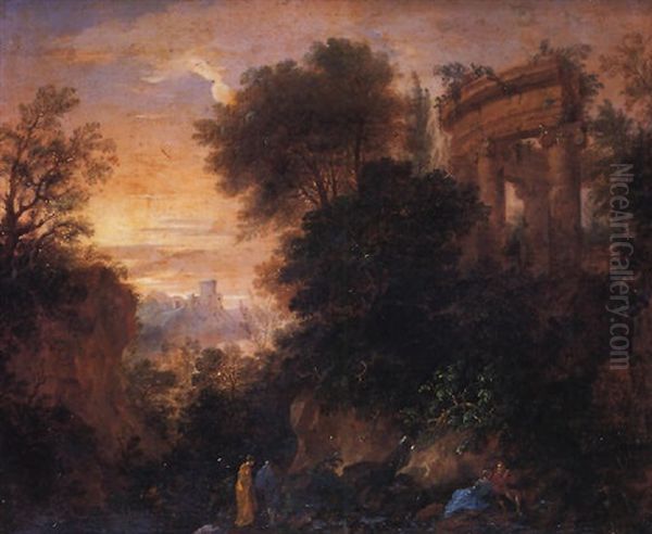 Paisaje Con Figura Y Arquitectura Oil Painting by Hubert Robert