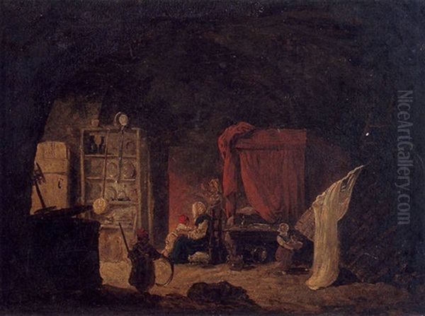 Scene D'interieur Paysan Oil Painting by Hubert Robert