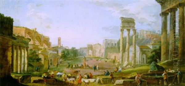 Veduta Del Foro Romano Oil Painting by Hubert Robert