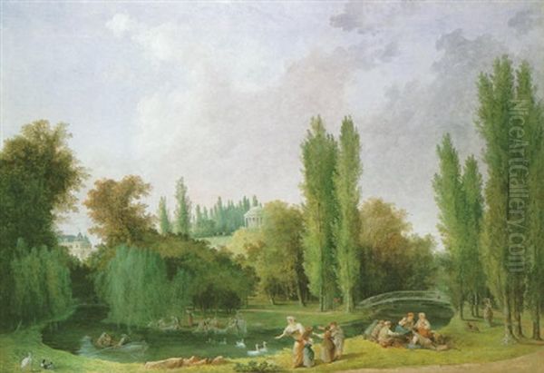 Vue Du Chateau Et Du Parc De Mereville Depuis Le Lac Oil Painting by Hubert Robert