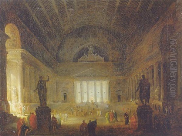 A Vaulted Loggia With A Tomb Oil Painting by Hubert Robert