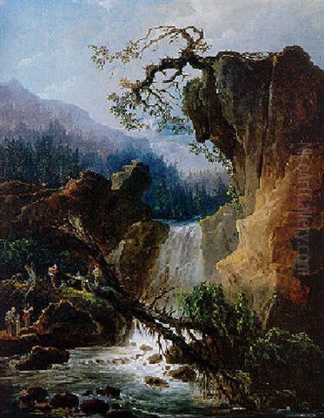 Paysage Montagneux Avec Torrents Deferlant En Cascade A Travers Les Rochers Oil Painting by Hubert Robert