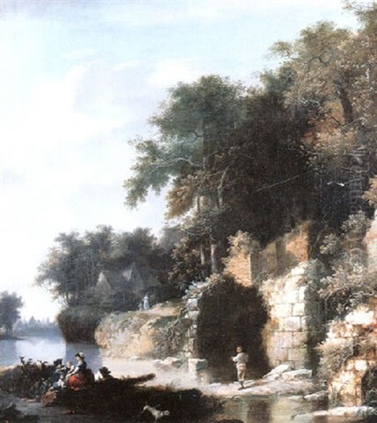 Ruinen An Einem Gewasser Oil Painting by Hubert Robert