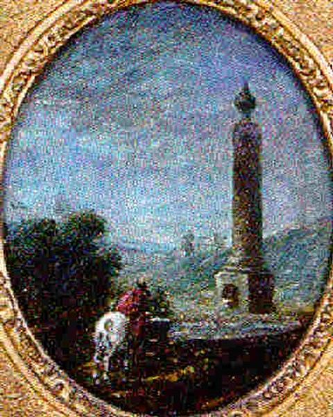 Cavalier A La Fontaine Oil Painting by Hubert Robert