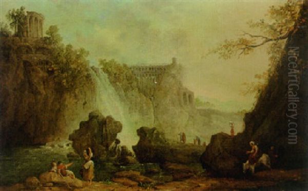 A View Of The Falls At Tivoli Oil Painting by Hubert Robert