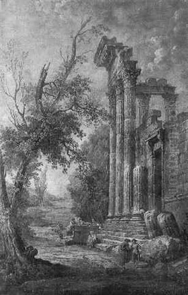 Promeneurs Devant Une Grande Architecture Oil Painting by Hubert Robert