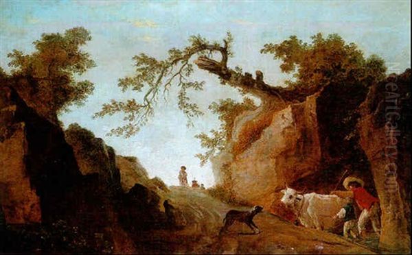 Paysage Avec Bouvier, Son Chien Et Sa Vache Oil Painting by Hubert Robert