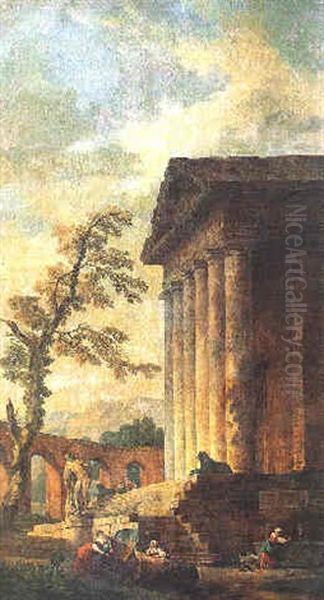 L'escalier D'un Temple Antique Oil Painting by Hubert Robert