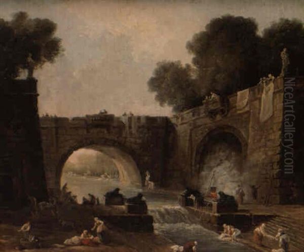 Les Lavandieres Dans Un Parc Oil Painting by Hubert Robert