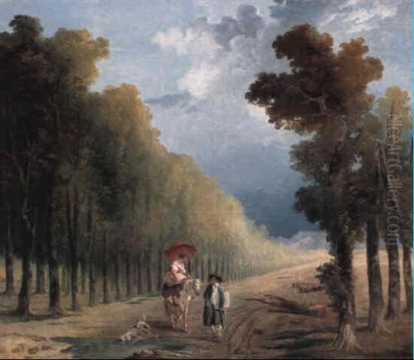 An Artist Leading His Model's Pony On A Wooded Track Oil Painting by Hubert Robert