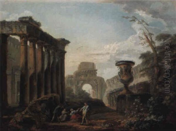 Rome: The Temple Of Faustina And The Arch Of Titus Oil Painting by Hubert Robert