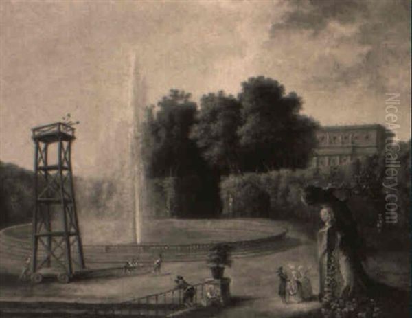 Scene De Parc: Le Jet D'eau Oil Painting by Hubert Robert