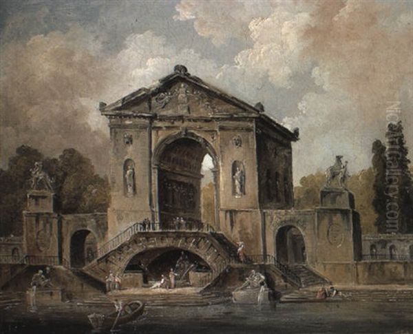 La Portique Oil Painting by Hubert Robert