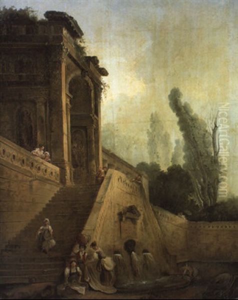 L'escalier De Pierre Oil Painting by Hubert Robert