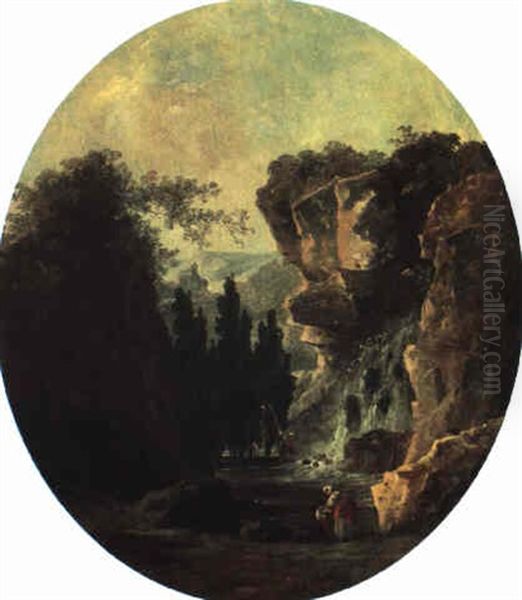 Landscape With Waterfall Oil Painting by Hubert Robert