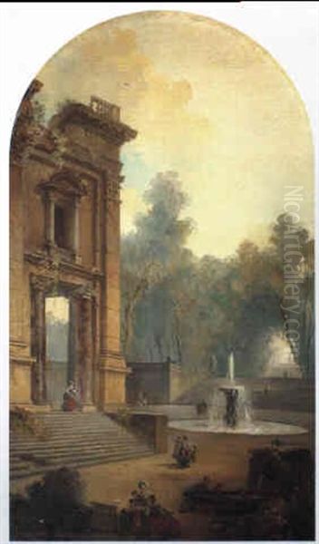 View Of A Country Villa And Its Parkland With Fountains Oil Painting by Hubert Robert