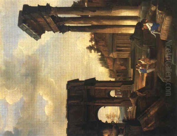 Roemische Ruienen Mit Figurenstaffage Oil Painting by Hubert Robert