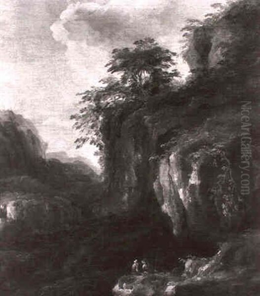 Paysage De Cascade Aux Environs De Rome Oil Painting by Hubert Robert