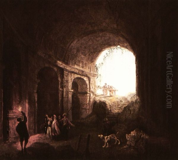 A Fantasy View Of A Gallery At The Coliseum, Rome Oil Painting by Hubert Robert