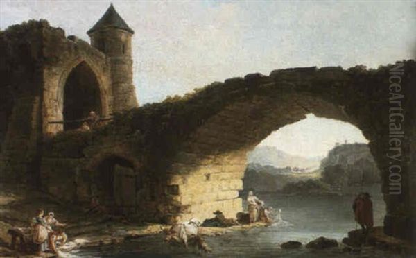 Paysage Avec Un Pont En Ruines Oil Painting by Hubert Robert