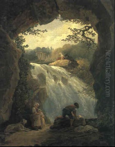 La Cascade De Tivoli Vue D'unegrotte Oil Painting by Hubert Robert