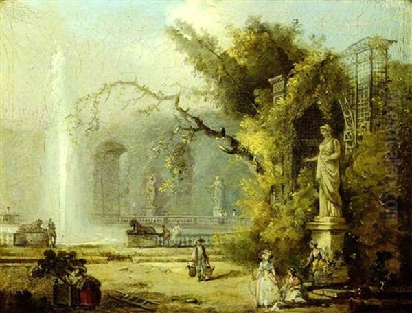 Jet D'eau The Park At St. Cloud Oil Painting by Hubert Robert